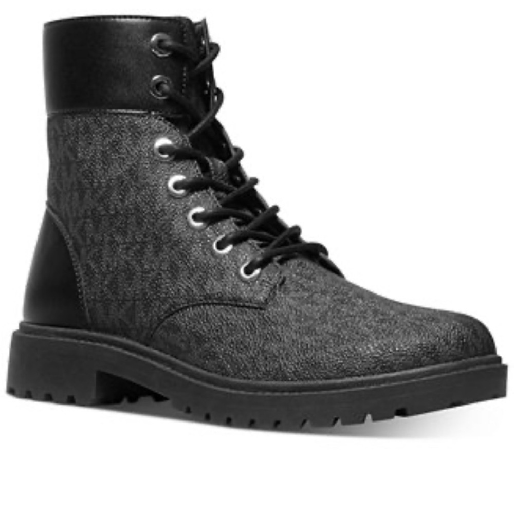 Michael Kors Black Logo Lace-Up Combat Boots